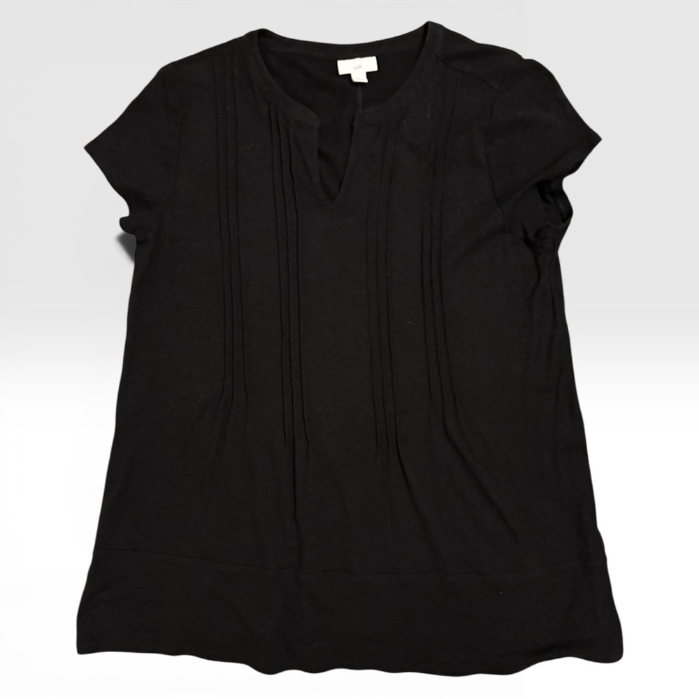 SALE J. Jill Black Linen Blend Pintuck Tunic Top Short Sleeve Lightweight Sz L